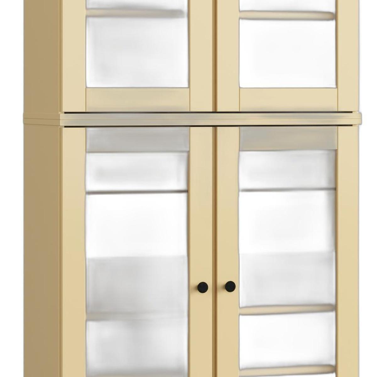 32" Yellow Solid Wood Glass Panel Inlay Double Door Linen Cabinet - HomeRoots - Flyclothing LLC