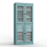 32" Aqua Solid Wood Glass Panel Inlay Double Door Linen Cabinet - HomeRoots - Flyclothing LLC