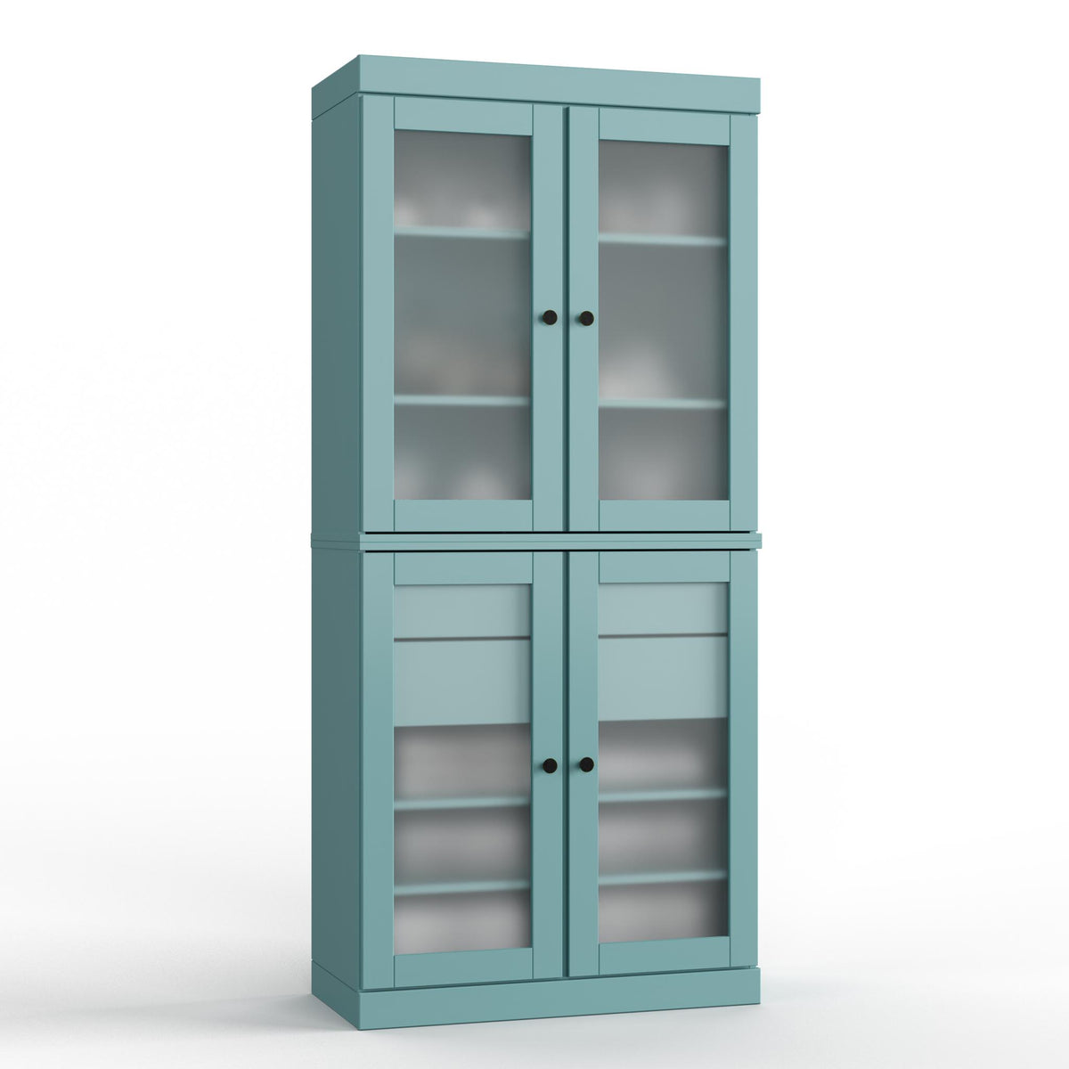 32" Aqua Solid Wood Glass Panel Inlay Double Door Linen Cabinet - HomeRoots - Flyclothing LLC