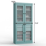32" Aqua Solid Wood Glass Panel Inlay Double Door Linen Cabinet - HomeRoots - Flyclothing LLC