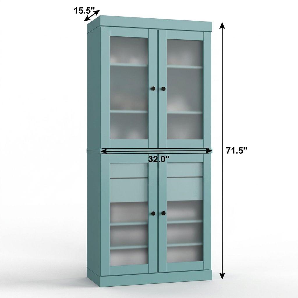 32" Aqua Solid Wood Glass Panel Inlay Double Door Linen Cabinet - HomeRoots - Flyclothing LLC