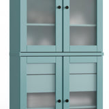 32" Aqua Solid Wood Glass Panel Inlay Double Door Linen Cabinet - HomeRoots - Flyclothing LLC