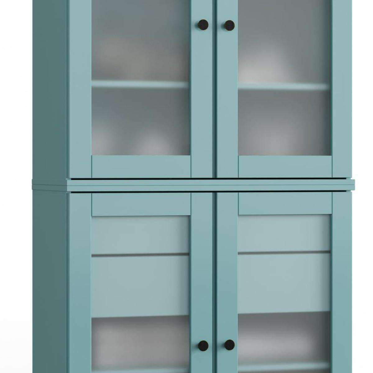 32" Aqua Solid Wood Glass Panel Inlay Double Door Linen Cabinet - HomeRoots - Flyclothing LLC
