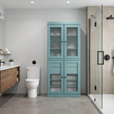 32" Aqua Solid Wood Glass Panel Inlay Double Door Linen Cabinet - HomeRoots - Flyclothing LLC