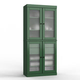32" Green Solid Wood Glass Panel Inlay Double Door Linen Cabinet - HomeRoots - Flyclothing LLC