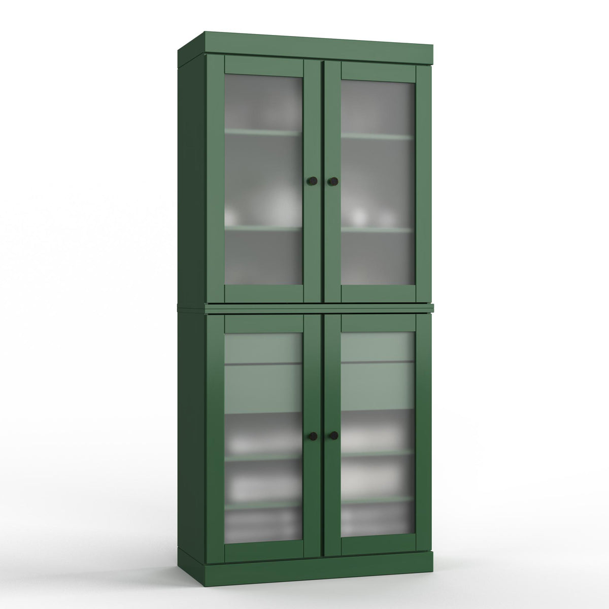 32" Green Solid Wood Glass Panel Inlay Double Door Linen Cabinet - HomeRoots - Flyclothing LLC