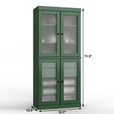 32" Green Solid Wood Glass Panel Inlay Double Door Linen Cabinet - HomeRoots - Flyclothing LLC