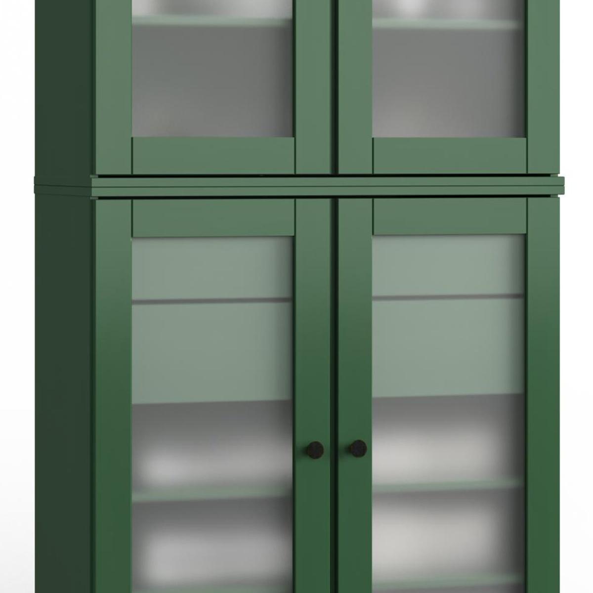 32" Green Solid Wood Glass Panel Inlay Double Door Linen Cabinet - HomeRoots - Flyclothing LLC