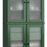 32" Green Solid Wood Glass Panel Inlay Double Door Linen Cabinet - HomeRoots - Flyclothing LLC