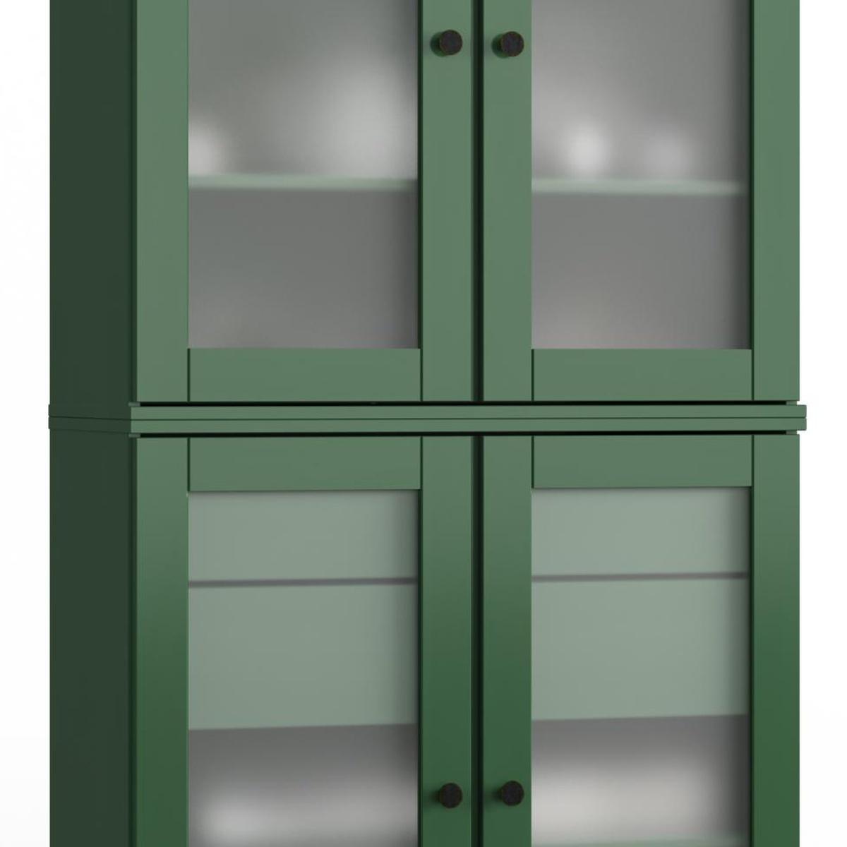32" Green Solid Wood Glass Panel Inlay Double Door Linen Cabinet - HomeRoots - Flyclothing LLC