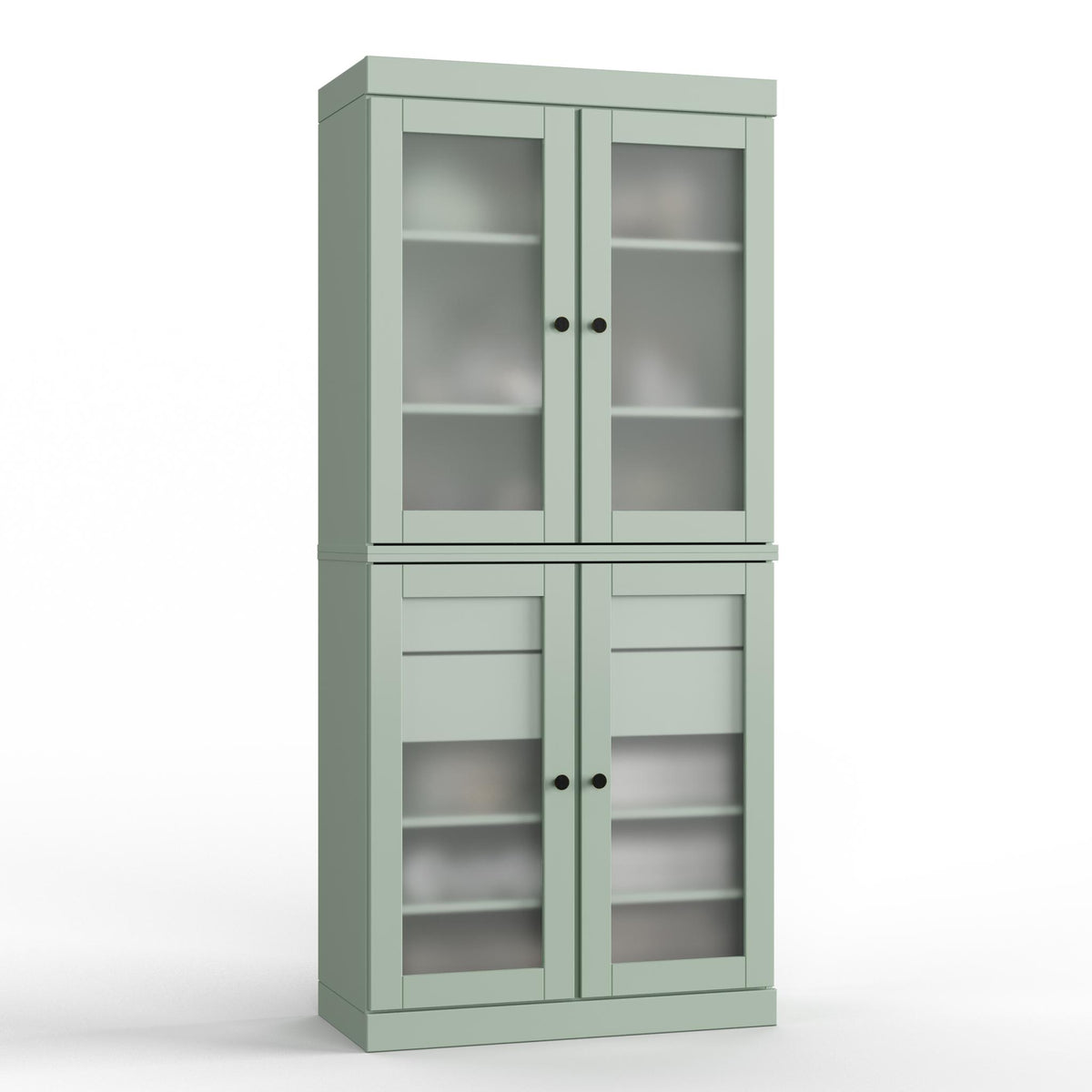32" Sage Solid Wood Glass Panel Inlay Double Door Linen Cabinet - HomeRoots - Flyclothing LLC