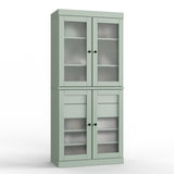32" Sage Solid Wood Glass Panel Inlay Double Door Linen Cabinet - HomeRoots - Flyclothing LLC