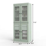 32" Sage Solid Wood Glass Panel Inlay Double Door Linen Cabinet - HomeRoots - Flyclothing LLC