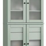 32" Sage Solid Wood Glass Panel Inlay Double Door Linen Cabinet - HomeRoots - Flyclothing LLC