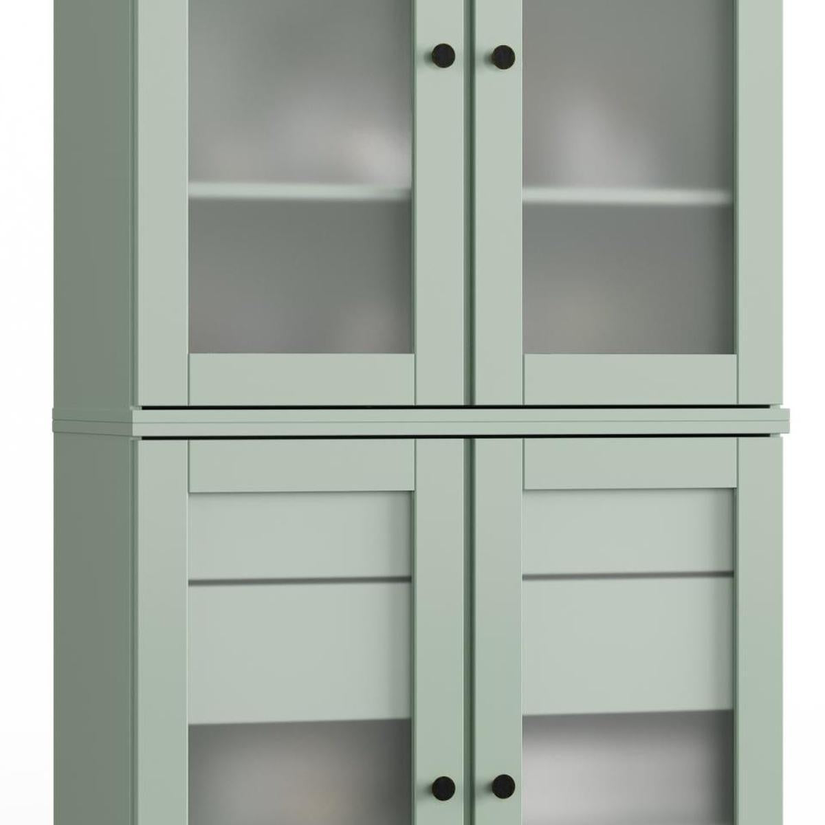 32" Sage Solid Wood Glass Panel Inlay Double Door Linen Cabinet - HomeRoots - Flyclothing LLC