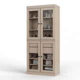 32" Beige Solid Wood Glass Panel Inlay Double Door Linen Cabinet - HomeRoots - Flyclothing LLC