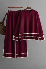 High-Low Round Neck Top and Pants Sweater Set - Trendsi - Flyclothing LLC