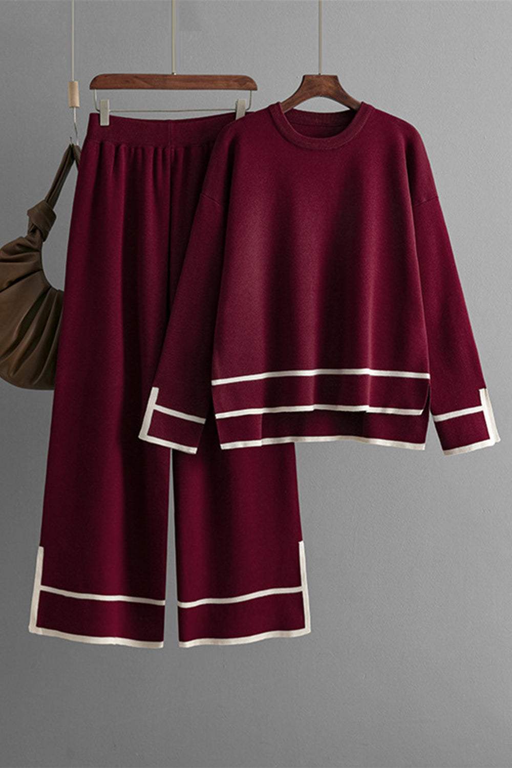 High-Low Round Neck Top and Pants Sweater Set - Trendsi - Flyclothing LLC