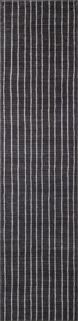 8' Charcoal And Cream Striped Distressed Washable Runner Rug - HomeRoots - Flyclothing LLC