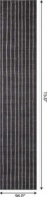 8' Charcoal And Cream Striped Distressed Washable Runner Rug - HomeRoots - Flyclothing LLC