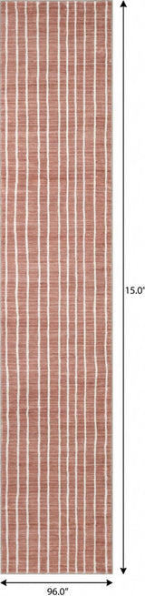 8' Rose And Cream Striped Distressed Washable Runner Rug - HomeRoots - Flyclothing LLC