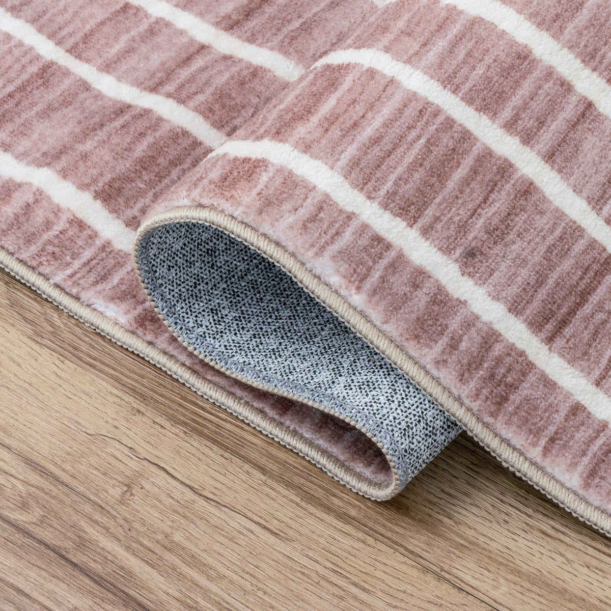 8' X 10' Rose And Cream Striped Distressed Washable Area Rug - HomeRoots - Flyclothing LLC