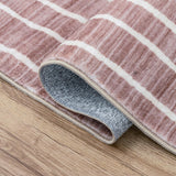 8' X 10' Rose And Cream Striped Distressed Washable Area Rug - HomeRoots - Flyclothing LLC