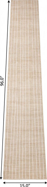 8' Beige And Cream Striped Distressed Washable Runner Rug - HomeRoots - Flyclothing LLC