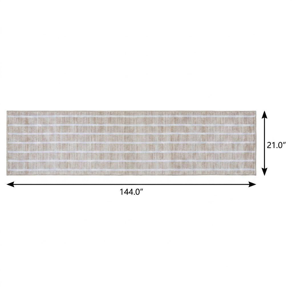 9' X 12' Beige And Cream Striped Distressed Washable Area Rug - HomeRoots - Flyclothing LLC