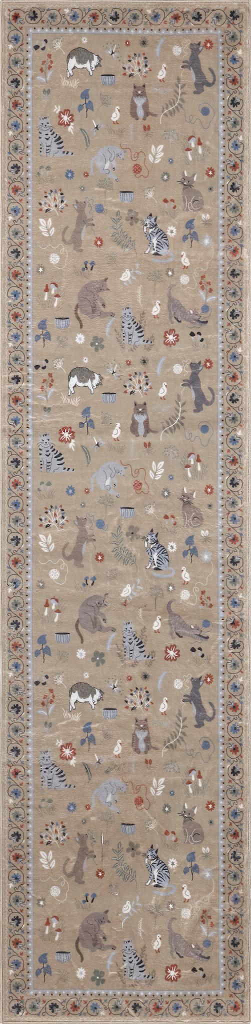 8' Tan And Unfinished Floral Distressed Washable Runner Rug - HomeRoots - Flyclothing LLC