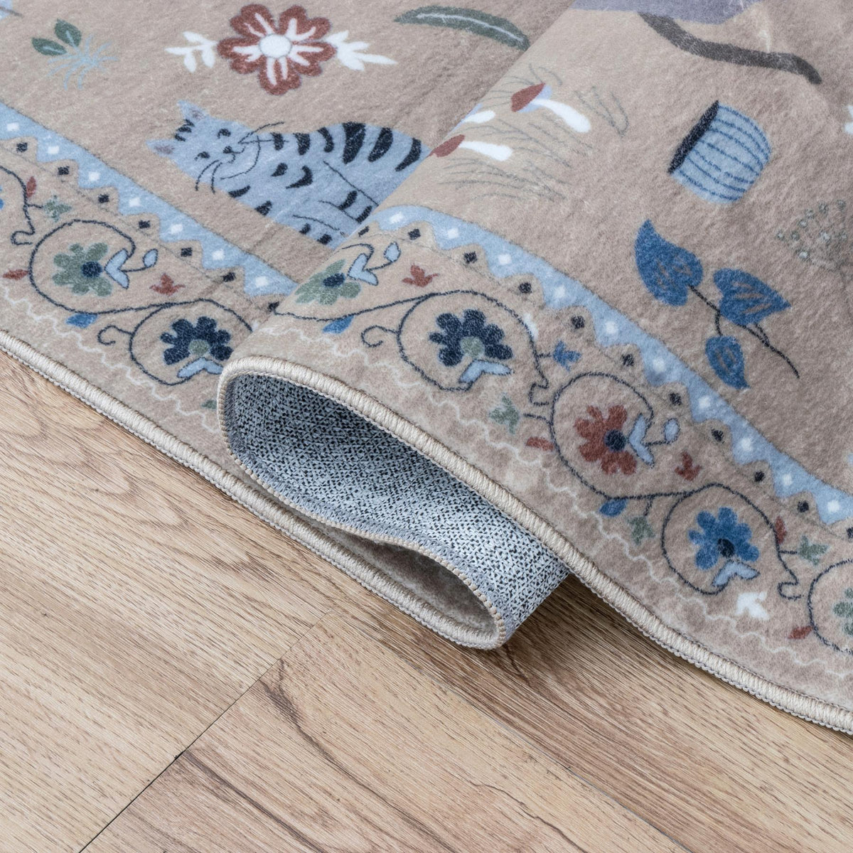 8' Tan And Unfinished Floral Distressed Washable Runner Rug - HomeRoots - Flyclothing LLC