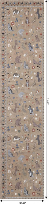 8' Tan And Unfinished Floral Distressed Washable Runner Rug - HomeRoots - Flyclothing LLC