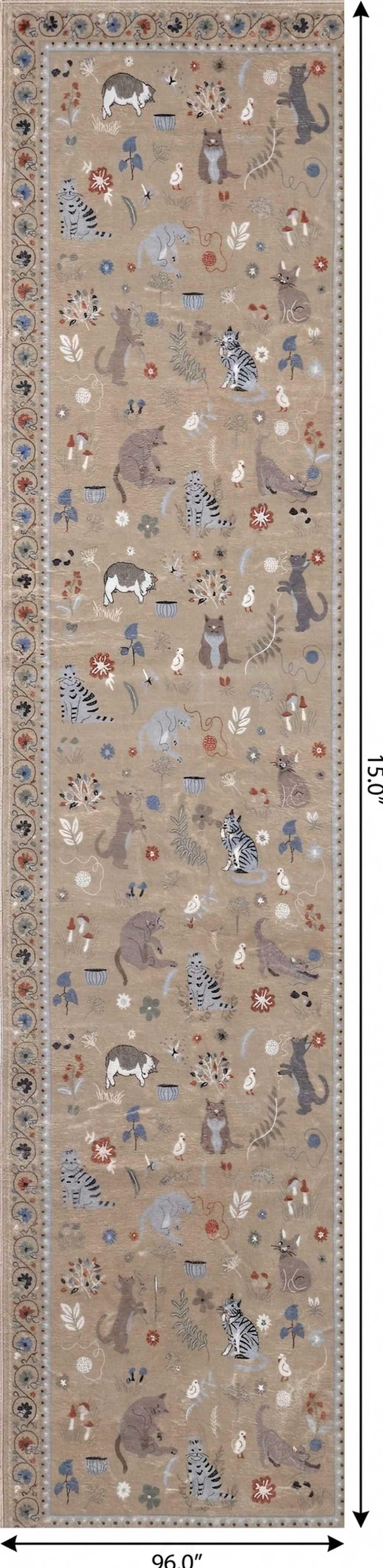 8' Tan And Unfinished Floral Distressed Washable Runner Rug - HomeRoots - Flyclothing LLC