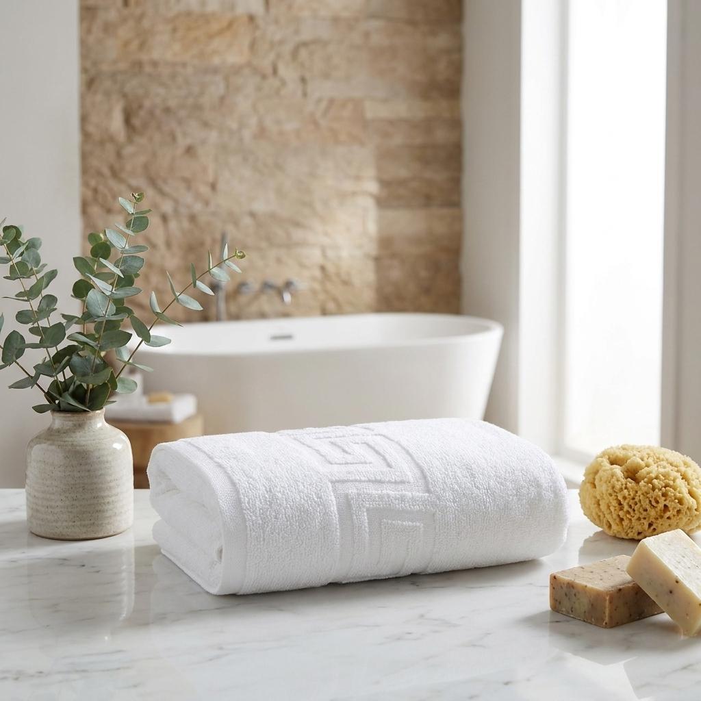 White Greek Key Turkish Cotton 30" X 16" Hand Towel - HomeRoots - Flyclothing LLC