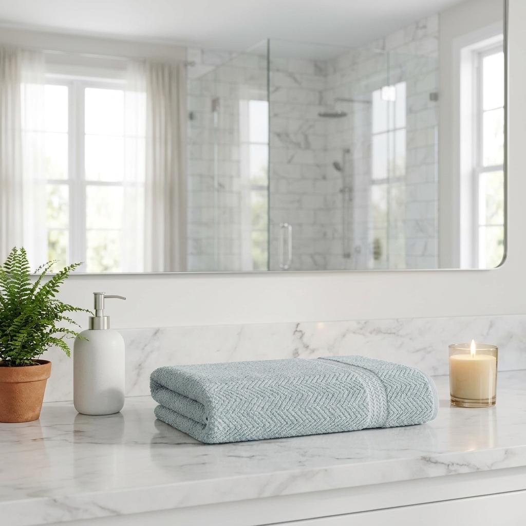 Light Blue Turkish Cotton 35" X 70" Chevron Bath Sheet - HomeRoots - Flyclothing LLC