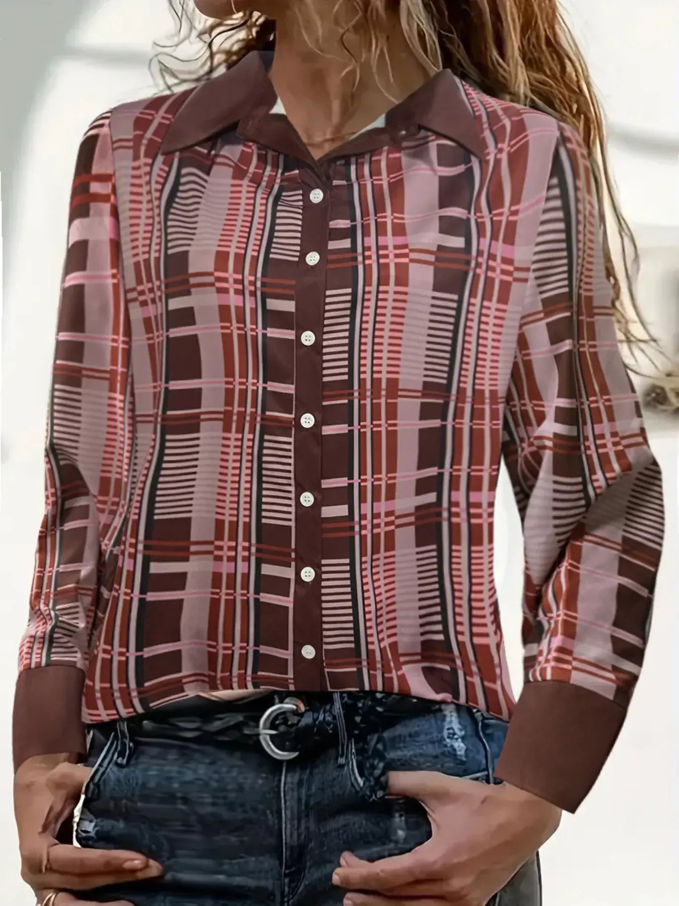 Plus Size Plaid Button-Down Shirt - Trendsi - Flyclothing LLC