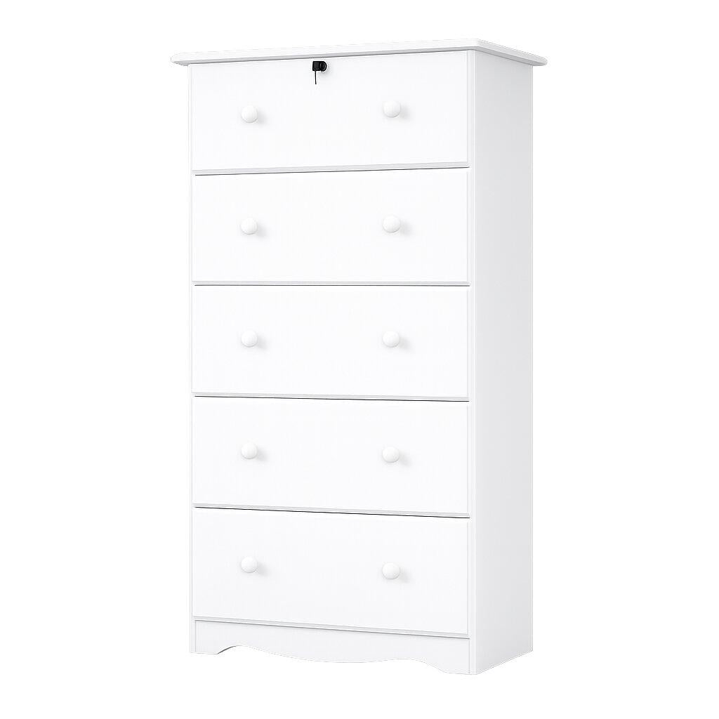 32" White Solid Wood Five Drawer Dresser - HomeRoots - Flyclothing LLC