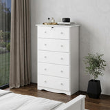 32" White Solid Wood Five Drawer Dresser - HomeRoots - Flyclothing LLC