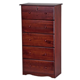 32" Mahogany Solid Wood Five Drawer Dresser - HomeRoots - Flyclothing LLC