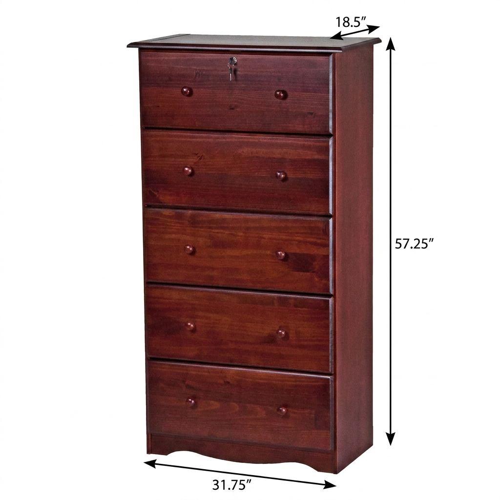 32" Mahogany Solid Wood Five Drawer Dresser - HomeRoots - Flyclothing LLC