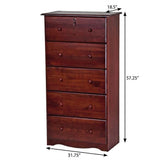 32" Mahogany Solid Wood Five Drawer Dresser - HomeRoots - Flyclothing LLC