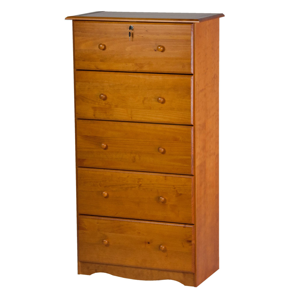 32" Golden Brown Solid Wood Five Drawer Dresser - HomeRoots - Flyclothing LLC