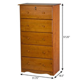 32" Golden Brown Solid Wood Five Drawer Dresser - HomeRoots - Flyclothing LLC