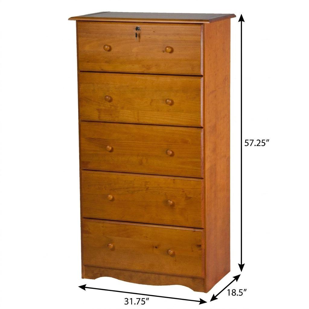 32" Golden Brown Solid Wood Five Drawer Dresser - HomeRoots - Flyclothing LLC