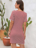 Cutout Striped Round Neck Short Sleeve Dress - Trendsi - Flyclothing LLC