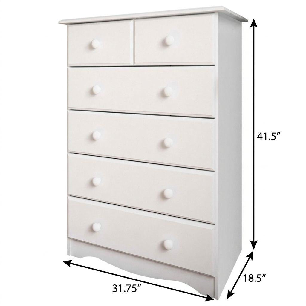 32" White Solid Wood Six Drawer Dresser - HomeRoots - Flyclothing LLC