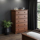 32" Coffee Solid Wood Five Drawer Dresser - HomeRoots - Flyclothing LLC