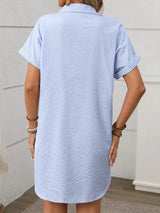 Striped Button Down Short Sleeve Mini Dress - Trendsi - Flyclothing LLC
