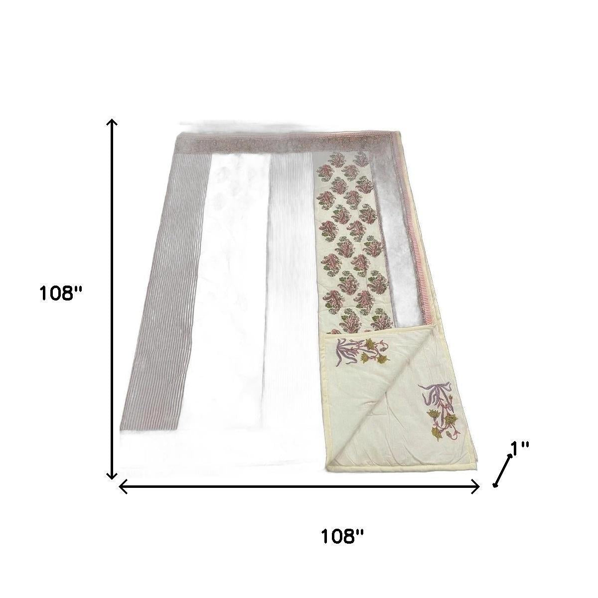 108" X 108" Dark Pink And Cream Floral Cotton Decorative Comforter - HomeRoots - Flyclothing LLC