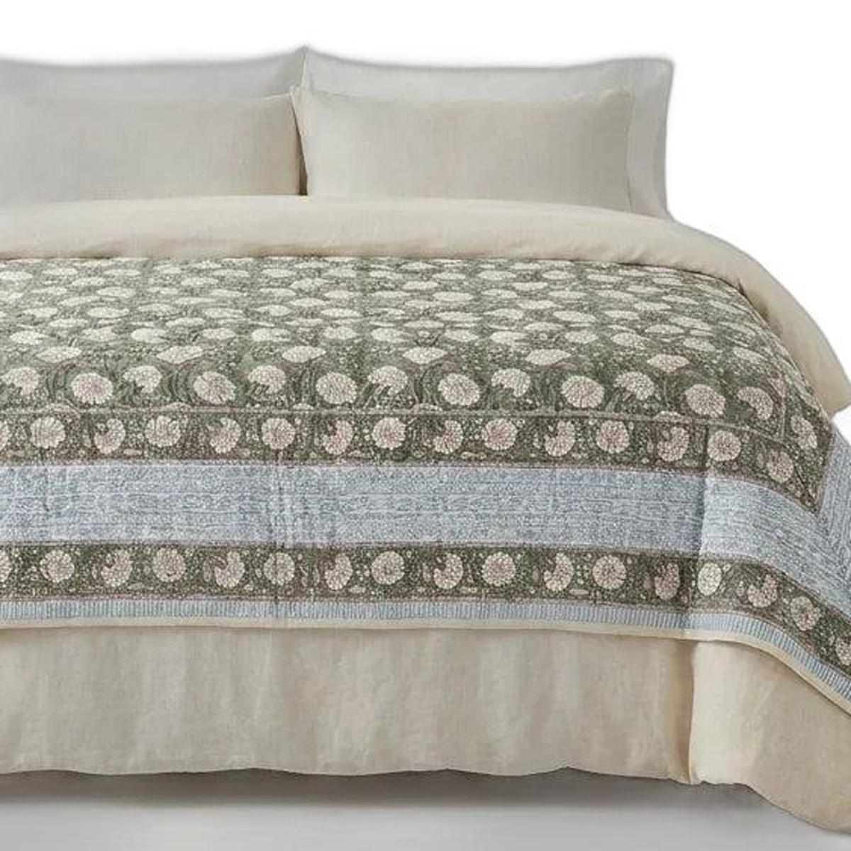 108" X 108" Gold And Cream Floral Cotton Decorative Comforter - HomeRoots - Flyclothing LLC
